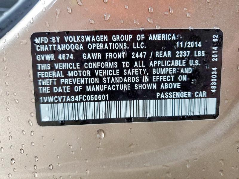 Продажа на аукционе авто 2015 Volkswagen Passat, vin: 1VWCV7A34FC050601, номер лота: 57549716
