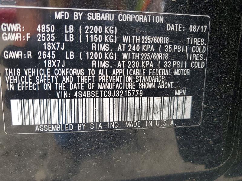 Продаж на аукціоні авто 2018 Subaru Outback, vin: 4S4BSETC9J3215779, номер лоту: 55966546