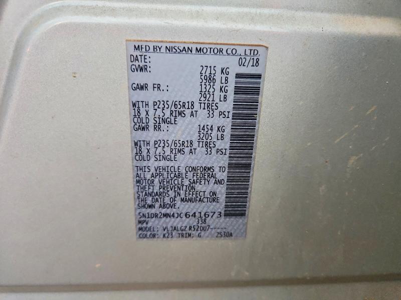 58003576 :رقم المزاد ، 5N1DR2MN4JC641673 vin ، 2018 Nissan Pathfinder مزاد بيع