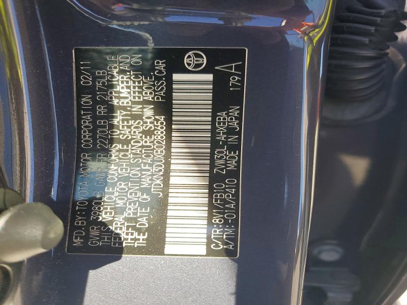 2011 Toyota Prius მანქანა იყიდება აუქციონზე, vin: JTDKN3DUXB0288654, აუქციონის ნომერი: 56192636