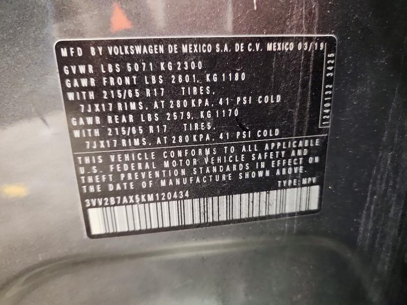 Aukcja sprzedaży 2019 Volkswagen Tiguan, vin: 3VV2B7AX5KM120434, numer aukcji: 58633156