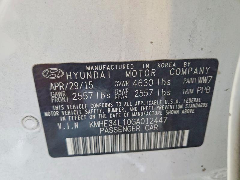 56533476 :رقم المزاد ، KMHE34L10GA012447 vin ، 2016 Hyundai Sonata Hybrid مزاد بيع