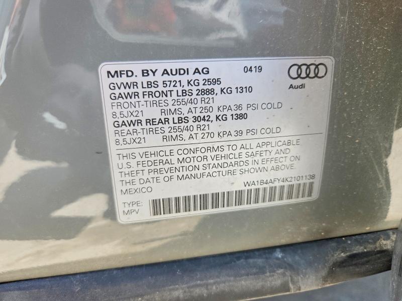 Продажа на аукционе авто 2019 Audi Sq5, vin: WA1B4AFY4K2101138, номер лота: 57510096