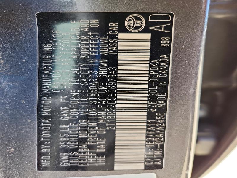 55019396 :رقم المزاد ، 2T1BR32E56C692943 vin ، 2006 Toyota Corolla مزاد بيع