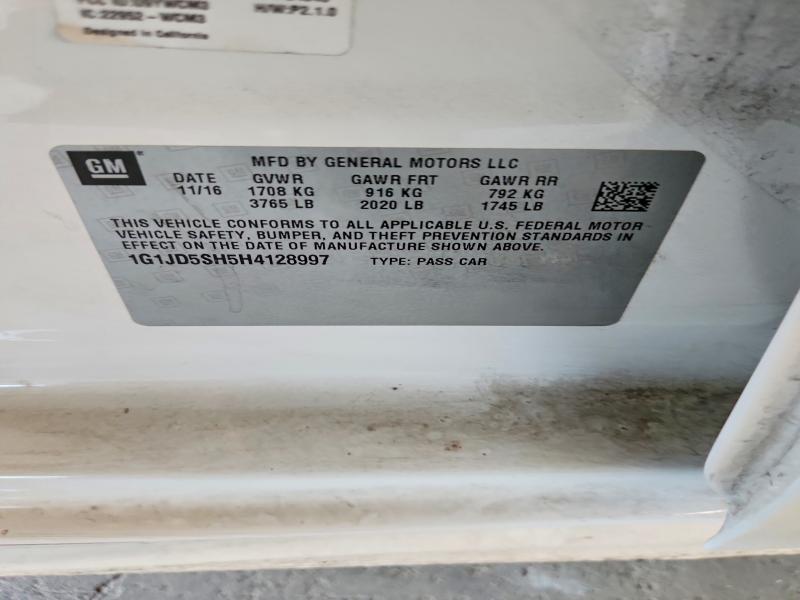 56688076 :رقم المزاد ، 1G1JD5SH5H4128997 vin ، 2017 Chevrolet Sonic مزاد بيع