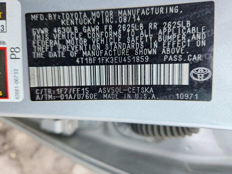 57908116 :رقم المزاد ، 4T1BF1FK3EU451859 vin ، 2014 Toyota Camry مزاد بيع