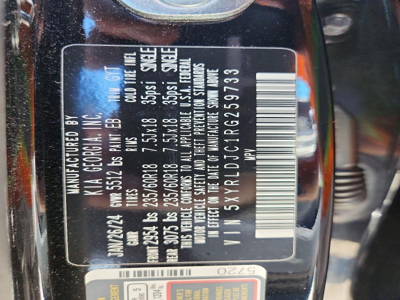 57955186 :رقم المزاد ، 5XYRLDJC1RG259733 vin ، 2024 Kia Sorento مزاد بيع