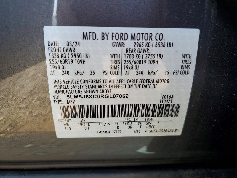 2024 Lincoln Aviator მანქანა იყიდება აუქციონზე, vin: 5LM5J6XC6RGL07062, აუქციონის ნომერი: 58914766