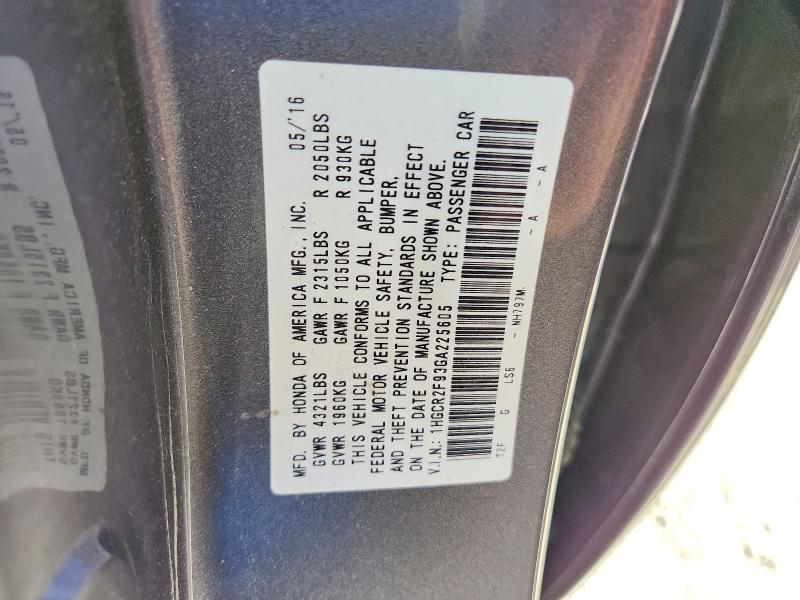 Продажа на аукционе авто 2016 Honda Accord, vin: 1HGCR2F93GA225605, номер лота: 56055296