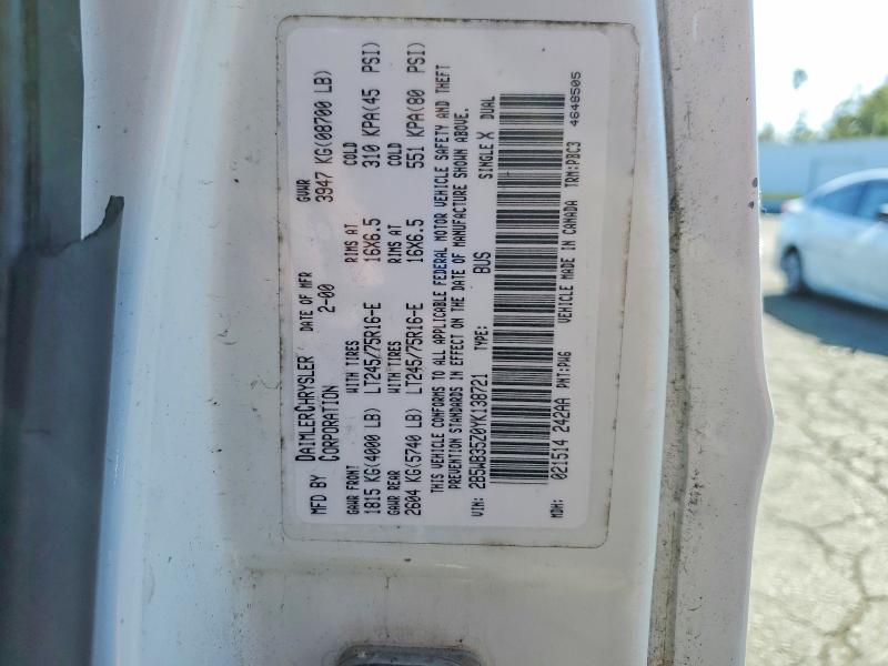 Aukcja sprzedaży 2000 Dodge Ram Wagon, vin: 2B5WB35Z0YK138721, numer aukcji: 55717426
