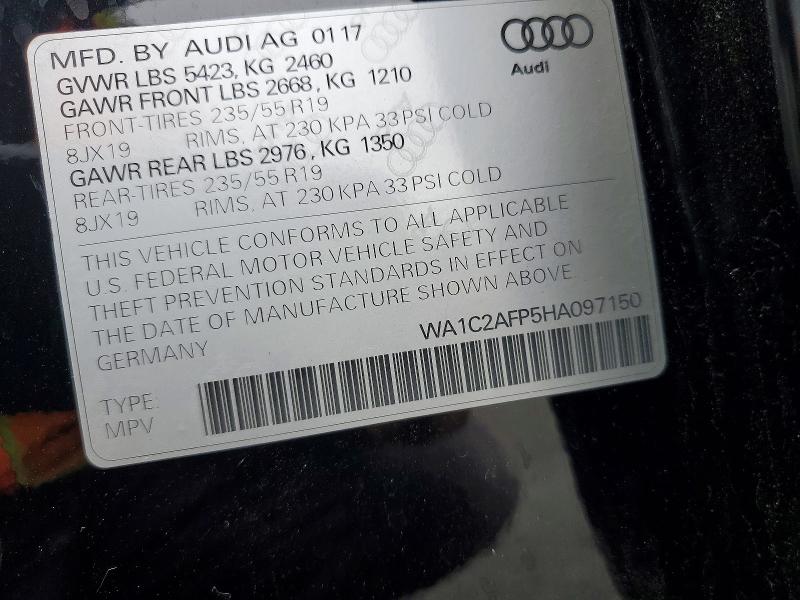 2017 Audi Q5 მანქანა იყიდება აუქციონზე, vin: WA1C2AFP5HA097150, აუქციონის ნომერი: 58533706