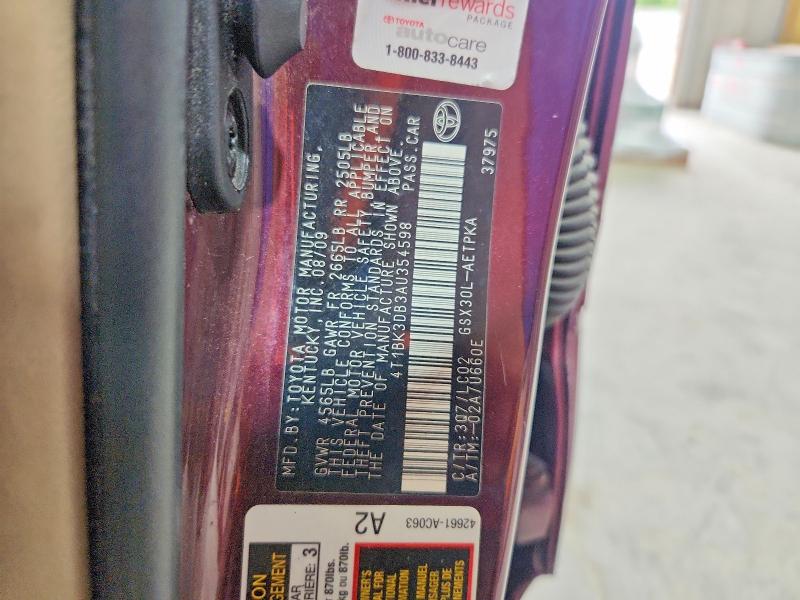 57508556 :رقم المزاد ، 4T1BK3DB3AU354598 vin ، 2010 Toyota Avalon مزاد بيع