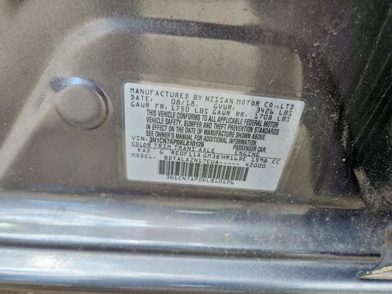 Aukcja sprzedaży 2019 Nissan Versa, vin: 3N1CN7AP0KL810126, numer aukcji: 55855136