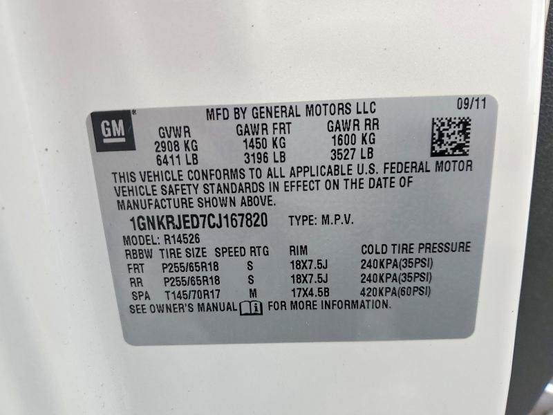 Продаж на аукціоні авто 2012 Chevrolet Traverse, vin: 1GNKRJED7CJ167820, номер лоту: 56517836
