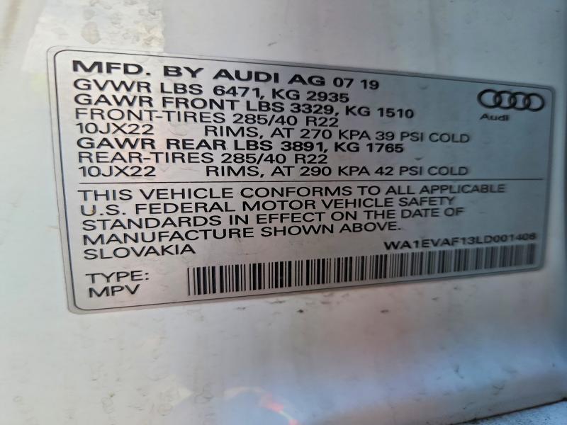 Aukcja sprzedaży 2020 Audi Q8, vin: WA1EVAF13LD001406, numer aukcji: 53602496