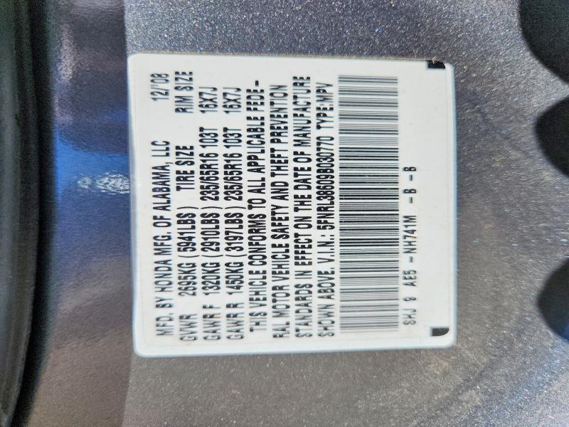 2009 Honda Odyssey მანქანა იყიდება აუქციონზე, vin: 5FNRL38609B030770, აუქციონის ნომერი: 57541706