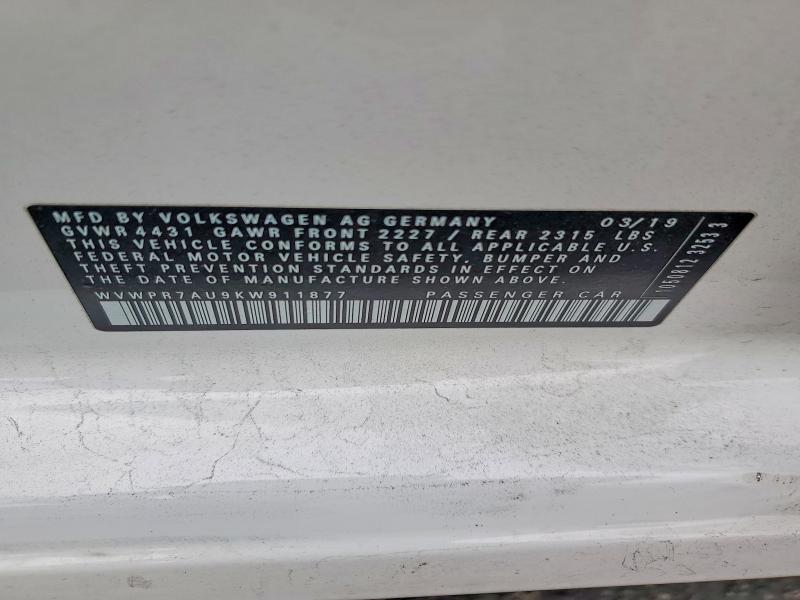 Продажа на аукционе авто 2019 Volkswagen E-golf, vin: WVWPR7AU9KW911877, номер лота: 54909326