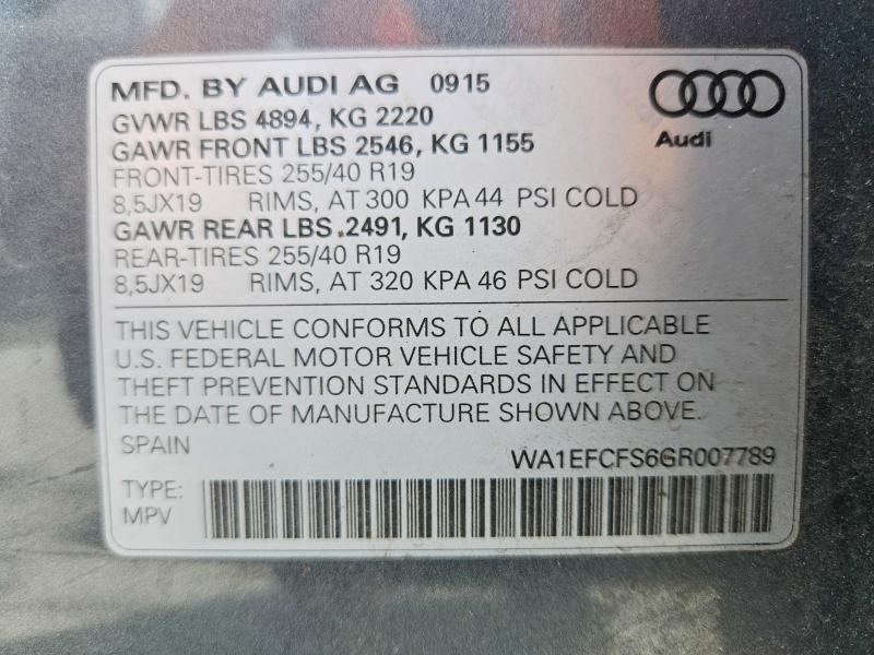 Aukcja sprzedaży 2016 Audi Q3, vin: WA1EFCFS6GR007789, numer aukcji: 56335876