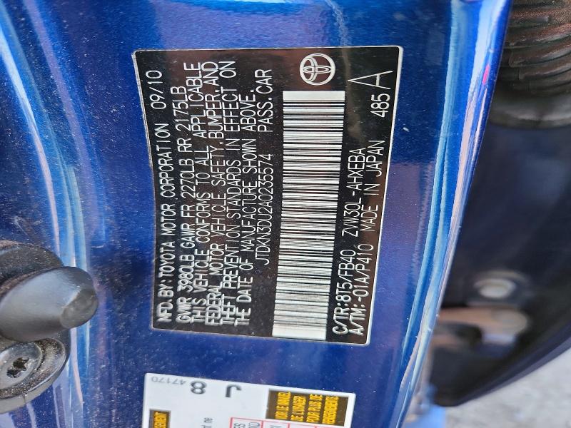 Aukcja sprzedaży 2010 Toyota Prius, vin: JTDKN3DU2A0235574, numer aukcji: 56926986