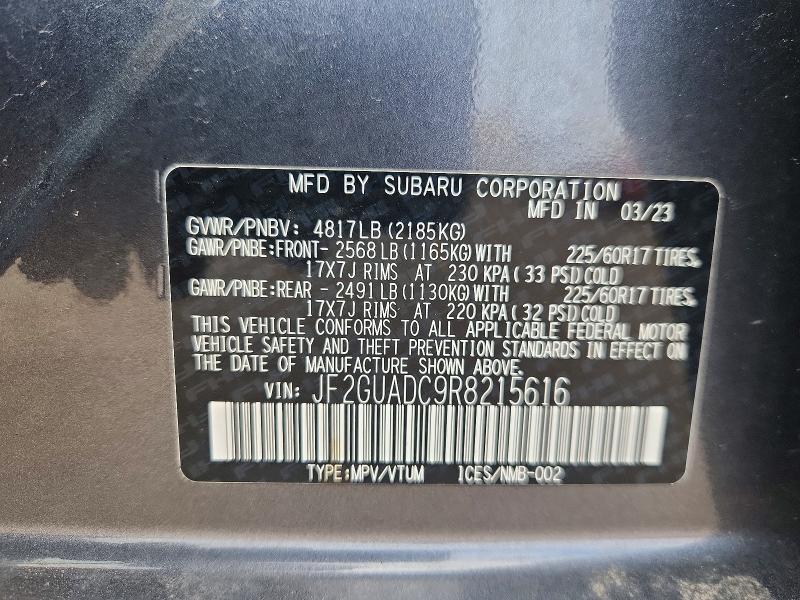 Aukcja sprzedaży 2024 Subaru Crosstrek, vin: JF2GUADC9R8215616, numer aukcji: 56805706