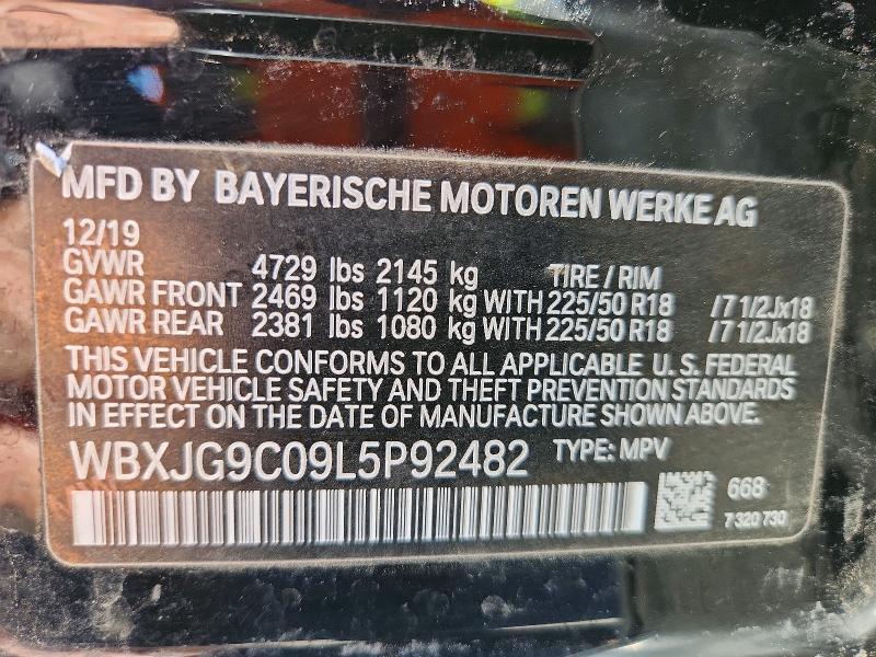 57155266 :رقم المزاد ، WBXJG9C09L5P92482 vin ، 2020 Bmw X1 مزاد بيع