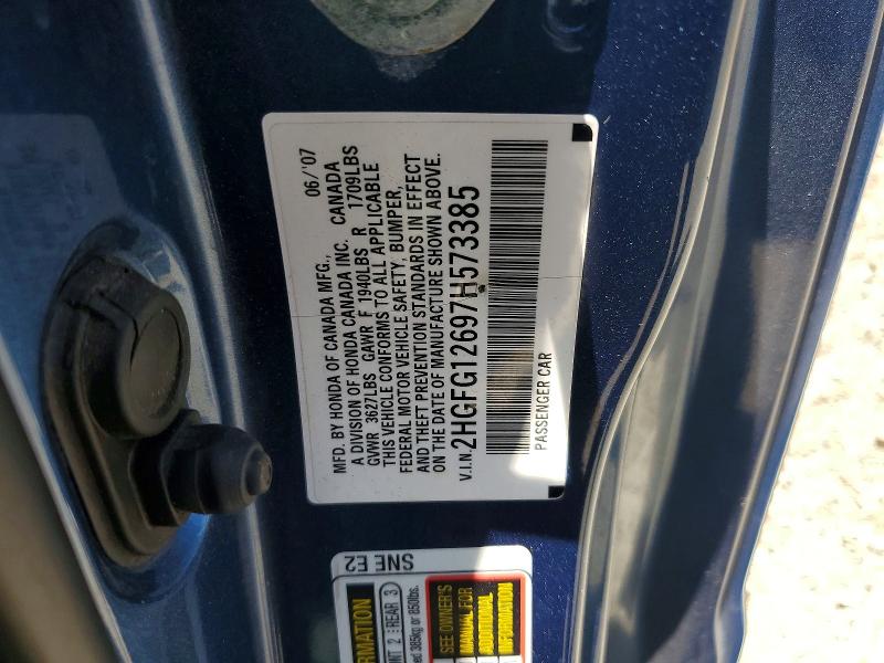 Aukcja sprzedaży 2007 Honda Civic, vin: 2HGFG12697H573385, numer aukcji: 56848376