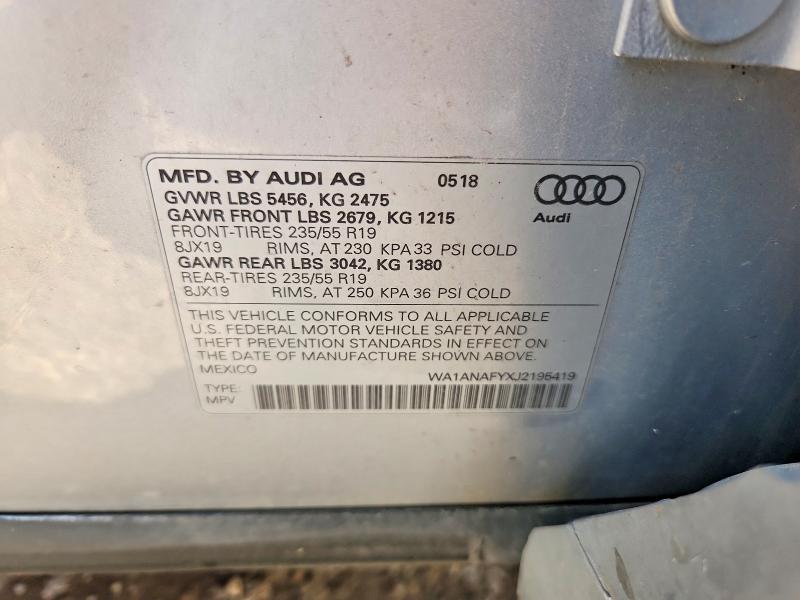 Продаж на аукціоні авто 2018 Audi Q5, vin: WA1ANAFYXJ2195419, номер лоту: 57003126