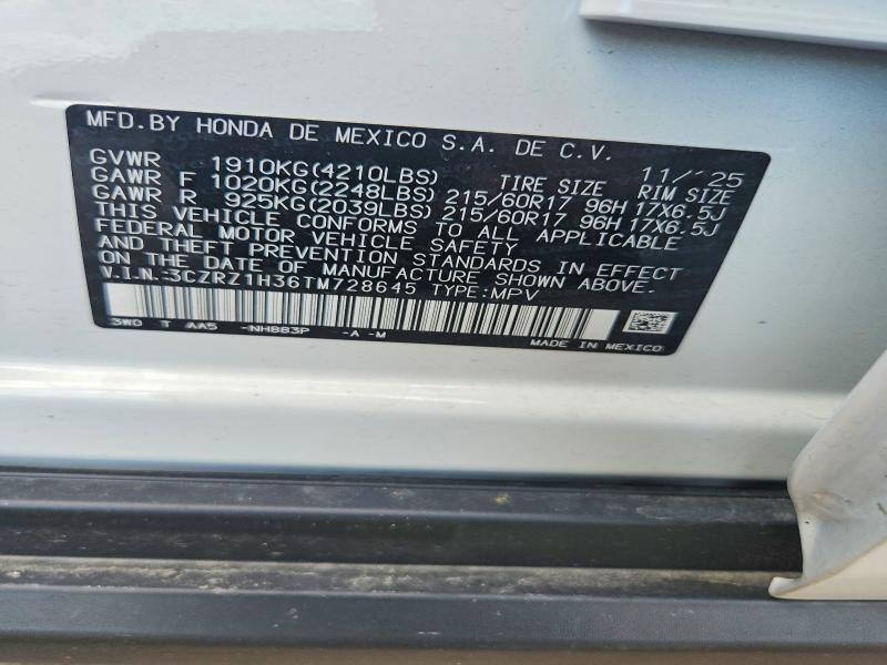 59033406 :رقم المزاد ، 3CZRZ1H36TM728645 vin ، 2026 Honda Hr-v مزاد بيع