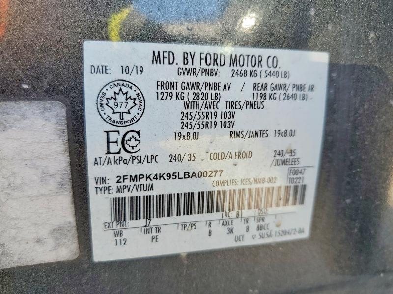 Aukcja sprzedaży 2020 Ford Edge, vin: 2FMPK4K95LBA00277, numer aukcji: 56506526