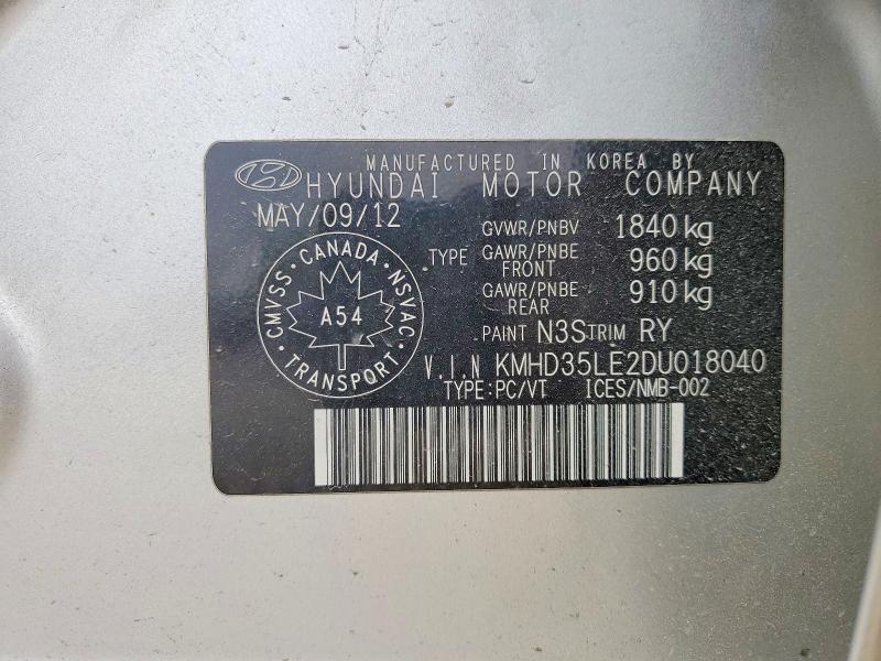 57703296 :رقم المزاد ، KMHD35LE2DU018040 vin ، 2013 Hyundai Elantra Gt مزاد بيع