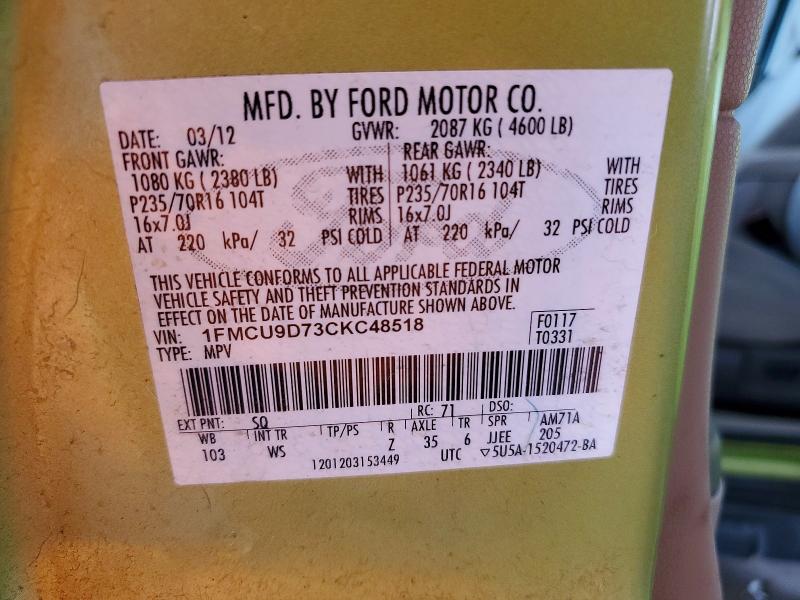 Продаж на аукціоні авто 2012 Ford Escape, vin: 1FMCU9D73CKC48518, номер лоту: 57402986