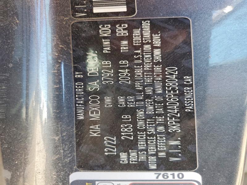 55970586 :رقم المزاد ، 3KPF24AD6PE580420 vin ، 2023 Kia Forte مزاد بيع