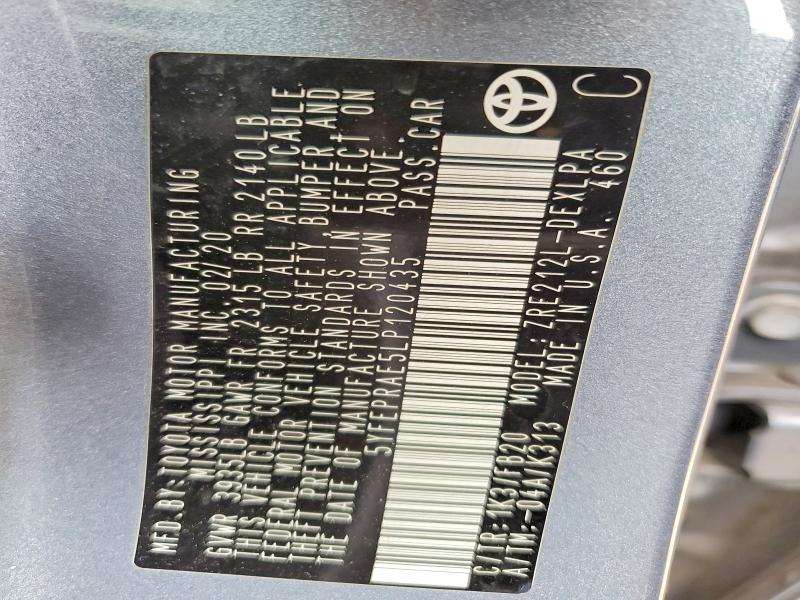 Aukcja sprzedaży 2020 Toyota Corolla, vin: 5YFEPRAE5LP120435, numer aukcji: 58801176