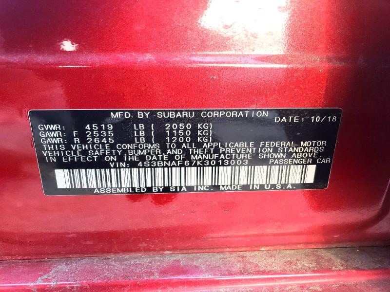 Aukcja sprzedaży 2019 Subaru Legacy, vin: 4S3BNAF67K3013003, numer aukcji: 54748616