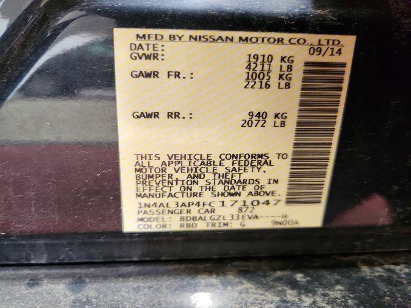 Продажа на аукционе авто 2015 Nissan Altima, vin: 1N4AL3AP4FC171047, номер лота: 58569316