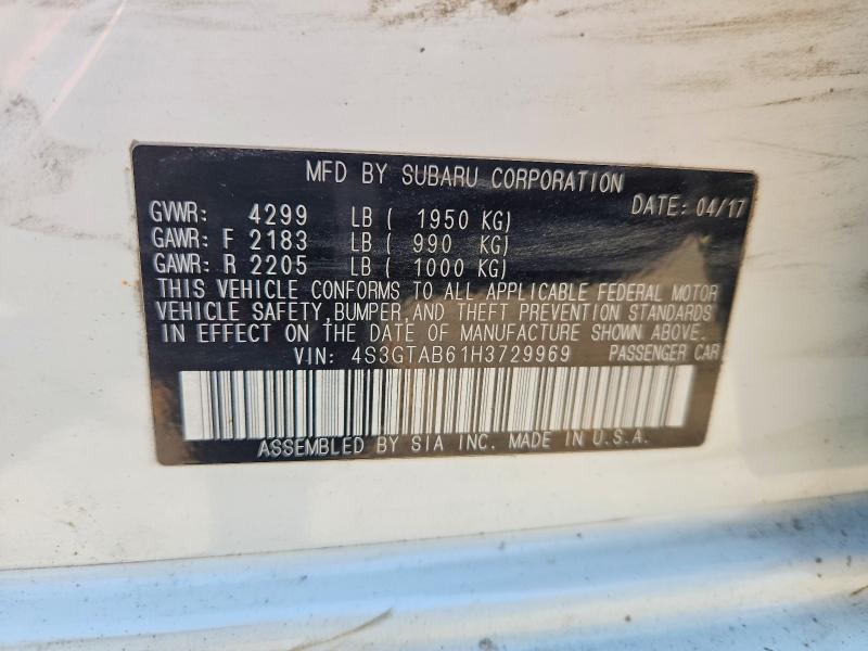2017 Subaru Impreza მანქანა იყიდება აუქციონზე, vin: 4S3GTAB61H3729969, აუქციონის ნომერი: 57751046