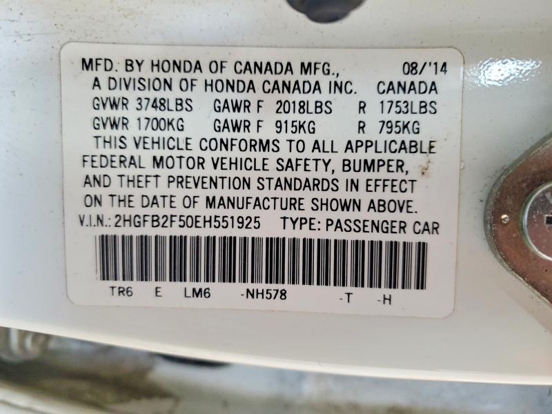 56637096 :رقم المزاد ، 2HGFB2F50EH551925 vin ، 2014 Honda Civic مزاد بيع