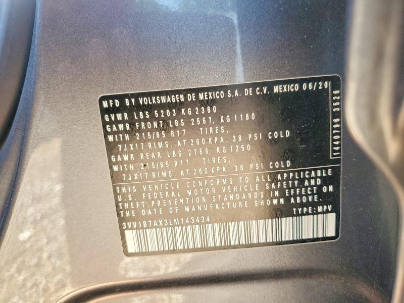 Aukcja sprzedaży 2020 Volkswagen Tiguan, vin: 3VV1B7AX3LM143434, numer aukcji: 58554866