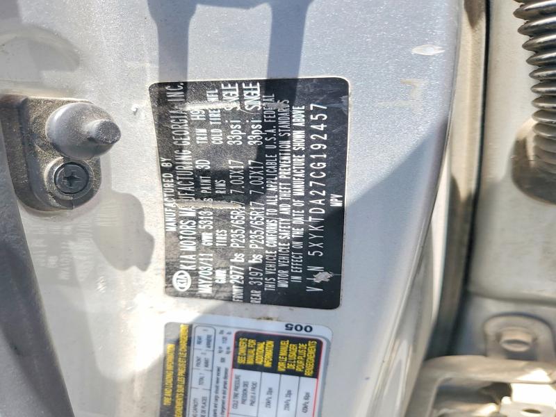 2012 Kia Sorento მანქანა იყიდება აუქციონზე, vin: 5XYKTDA27CG192457, აუქციონის ნომერი: 56391606