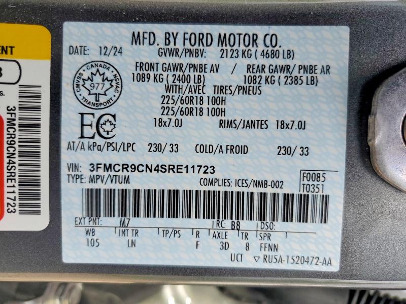 57575736 :رقم المزاد ، 3FMCR9CN4SRE11723 vin ، 2025 Ford Bronco Sport مزاد بيع