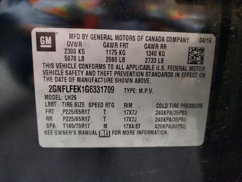 2016 Chevrolet Equinox მანქანა იყიდება აუქციონზე, vin: 2GNFLFEK1G6331709, აუქციონის ნომერი: 56997386