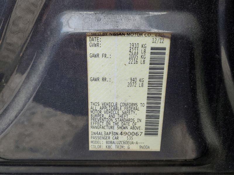 2013 Nissan Altima მანქანა იყიდება აუქციონზე, vin: 1N4AL3AP3DN490067, აუქციონის ნომერი: 58959336