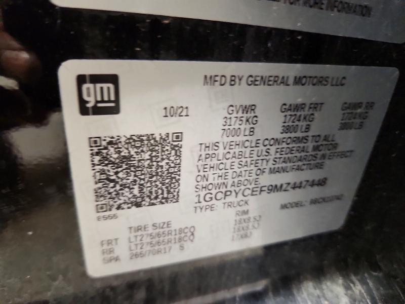 Aukcja sprzedaży 2021 Chevrolet Silverado, vin: 1GCPYCEF9MZ447448, numer aukcji: 57479556
