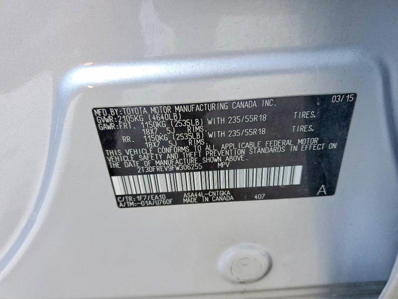 54463596 :رقم المزاد ، 2T3DFREV9FW306255 vin ، 2015 Toyota Rav4 مزاد بيع