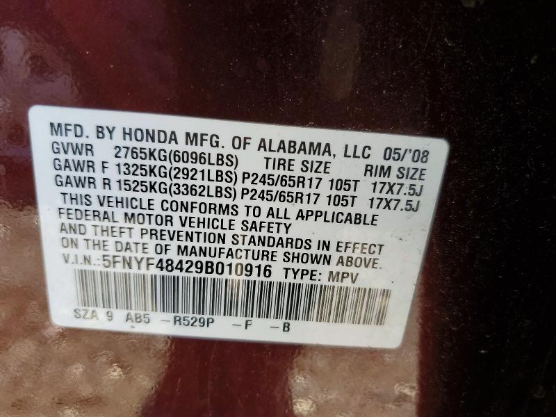 Aukcja sprzedaży 2009 Honda Pilot, vin: 5FNYF48429B010916, numer aukcji: 56324126