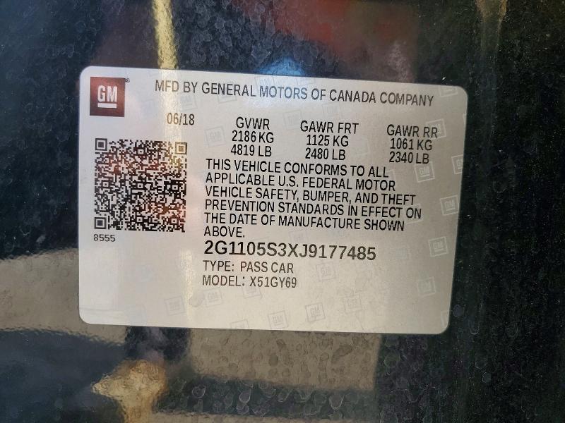 2018 Chevrolet Impala მანქანა იყიდება აუქციონზე, vin: 2G1105S3XJ9177485, აუქციონის ნომერი: 57477936