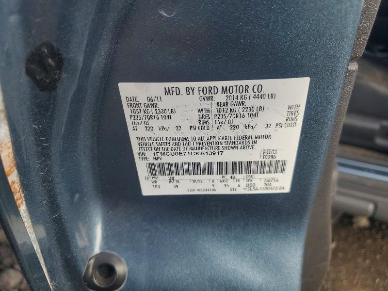 2012 Ford Escape მანქანა იყიდება აუქციონზე, vin: 1FMCU0E71CKA13917, აუქციონის ნომერი: 56427496