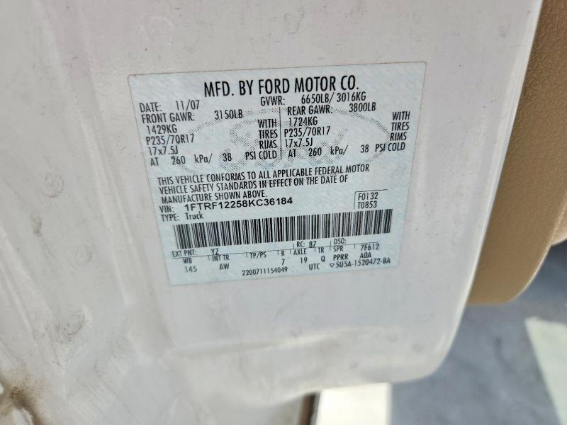 Продаж на аукціоні авто 2008 Ford F150, vin: 1FTRF12258KC36184, номер лоту: 58788386
