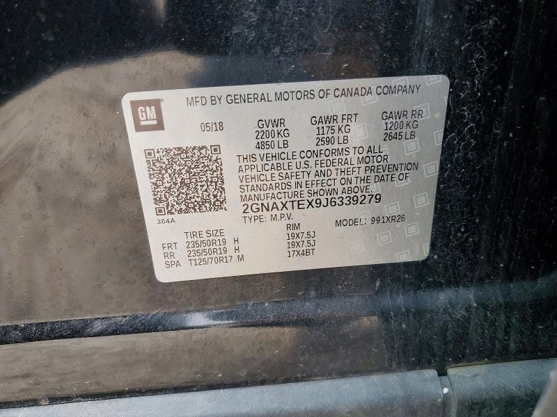 56355046 :رقم المزاد ، 2GNAXTEX9J6339279 vin ، 2018 Chevrolet Equinox مزاد بيع