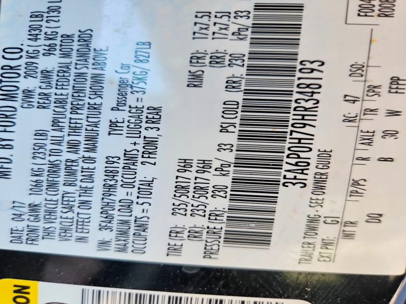 Продаж на аукціоні авто 2017 Ford Fusion, vin: 3FA6P0H79HR348193, номер лоту: 56548286